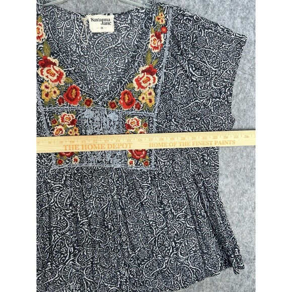 Savanna Jane Top Women's 2X Black Paisley Floral Embroidered Boho Artsy Plus - Picture 6 of 7